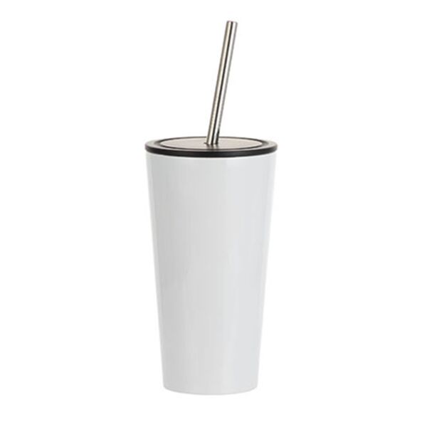 16oz Stainless Steel Tumbler with Straw (White) Thumbnail