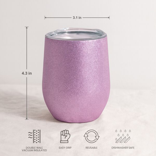 12oz Stainless Steel Stemless Glitter Cup with Lid Thumbnail