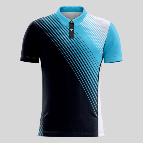 Blue Linear Pattern Full Print Polo Shirt Thumbnail