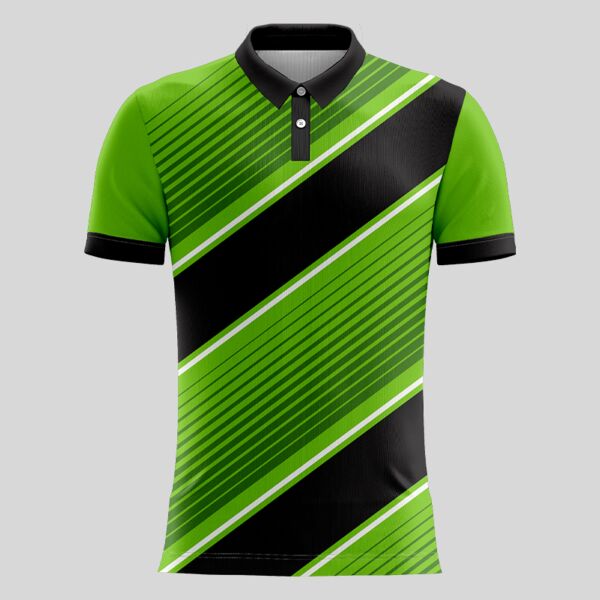 Green Linear Pattern Full Print Polo Shirt Thumbnail