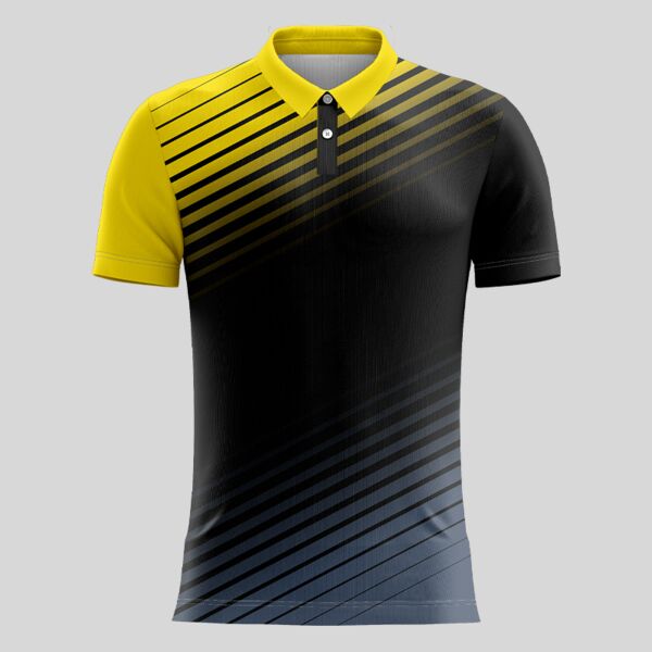 Yellow Linear Pattern Full Print Polo Shirt Thumbnail