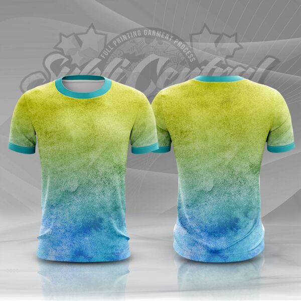 Green Gradient Water Color Full Print Roundneck Shirt Thumbnail
