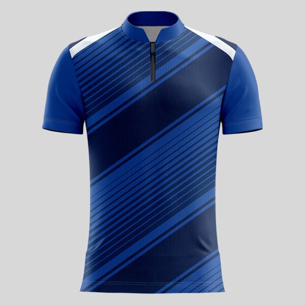 Blue Linear Pattern Full Print Chinese Collar Shirt Thumbnail