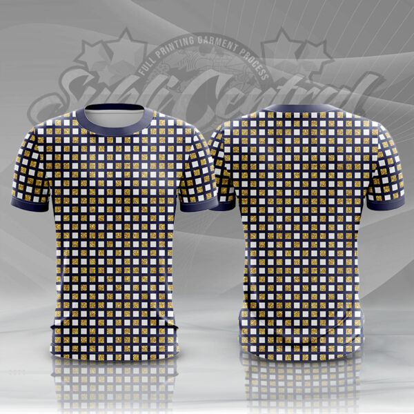 Gold and White Square Design Full Print Roundneck Shirt Thumbnail