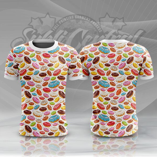 Scattered Donuts Design Full Print Roundneck Shirt Thumbnail