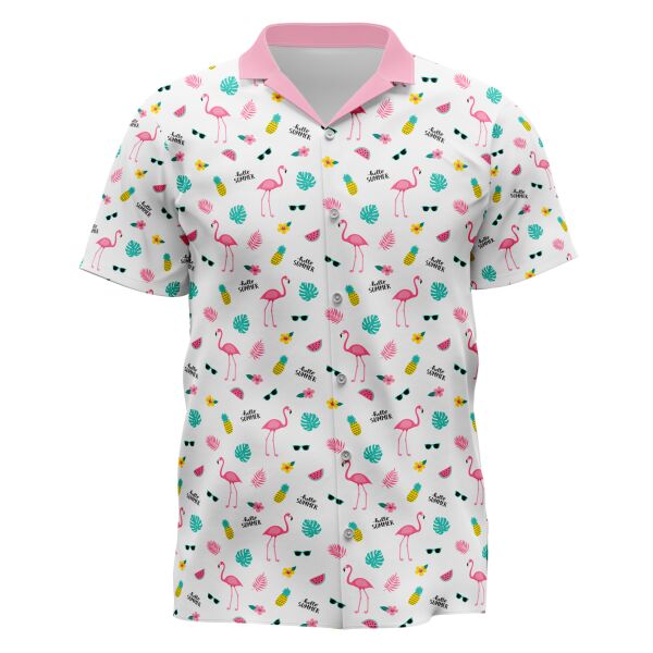 White Summer Design Full Print Button Down Polo Thumbnail