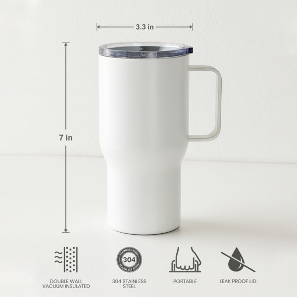 22oz Stainless Steel White Travel Mug Thumbnail