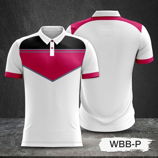 Tricolor Combination with Black Top and White Body Design Full Sublimation Polo Shirt Thumbnail