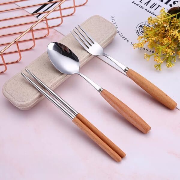 Food Utensil w/ Bamboo Handle and Case Set Thumbnail