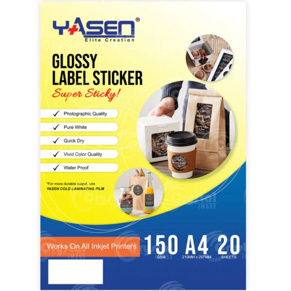 Yasen Glossy transparent sticker 150 gsm A4 (20's) Thumbnail
